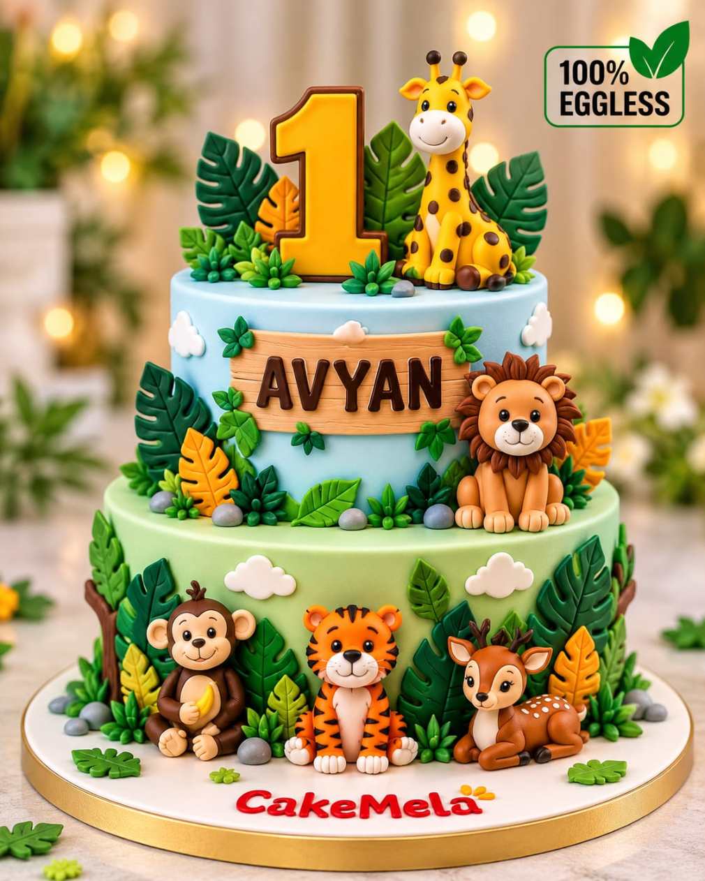 Blue Jungle Safari Birthday Cake 🦁🐯