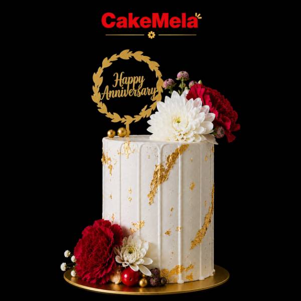 Golden Blossom Anniversary Cake | 2 Pound ✨